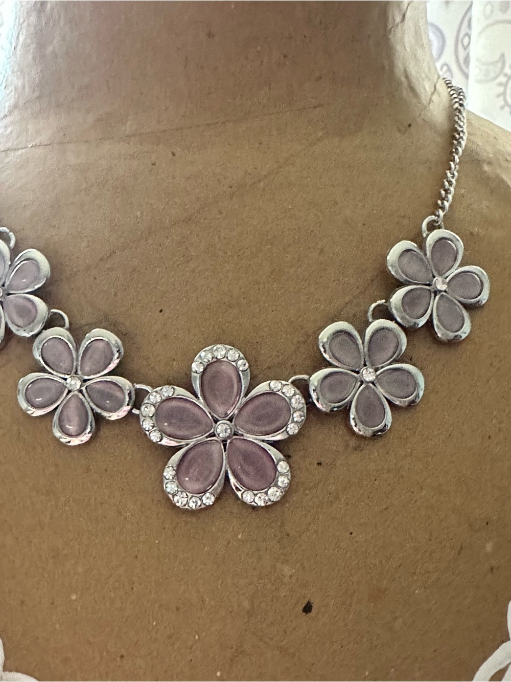 Floral Purple Crystal Necklace - Statement Flower